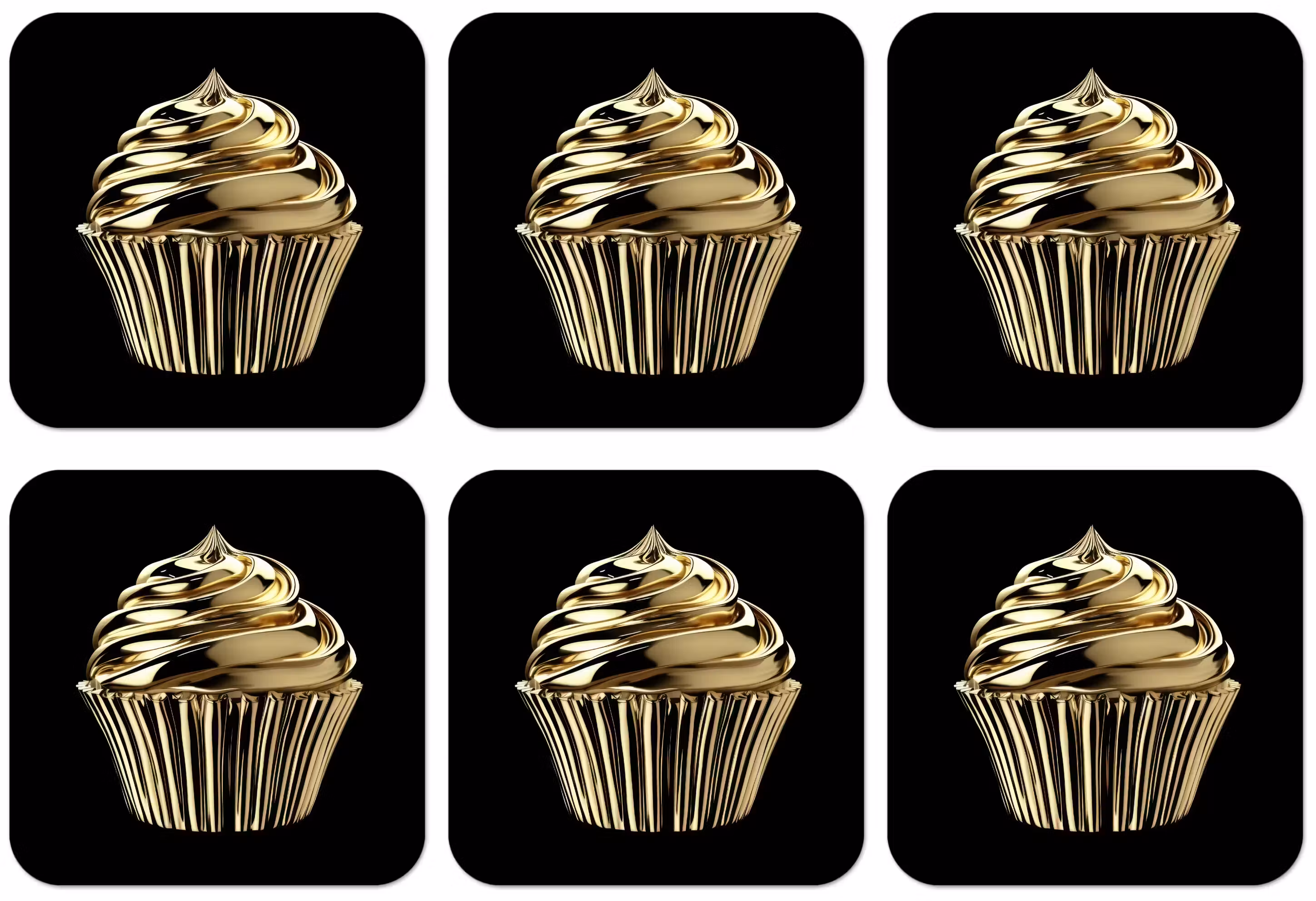 Untersetzer​ - Cupcake - Lebensmittel - Gold - Schwarz