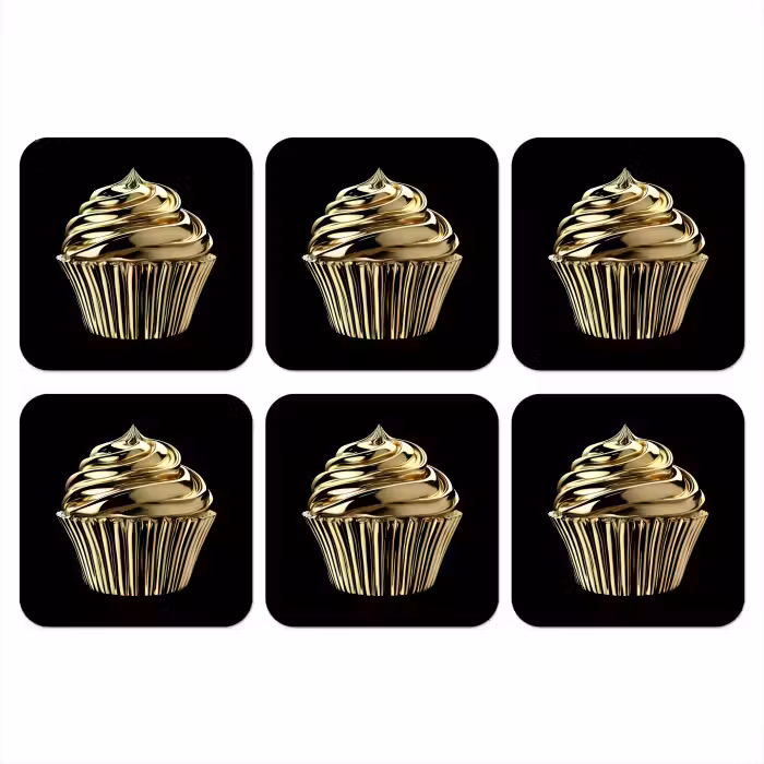 Untersetzer - Cupcake - Lebensmittel - Gold - Schwarz