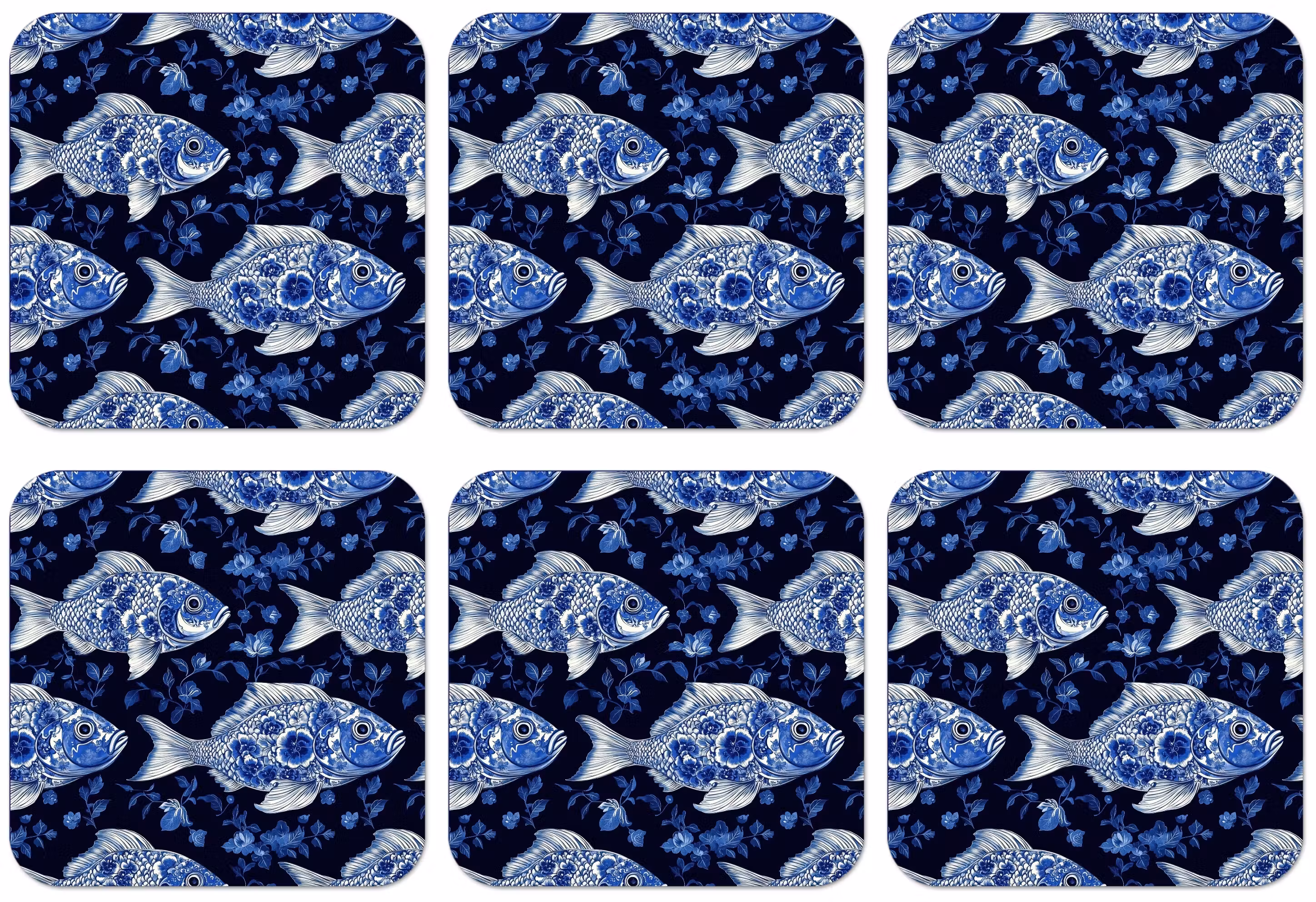 Untersetzer​ - Fische - Blumen - Blau