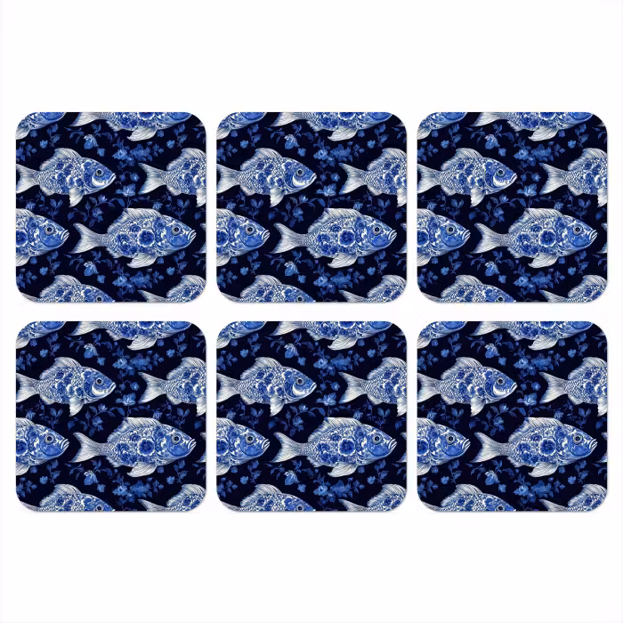 Untersetzer​ - Fische - Blumen - Blau