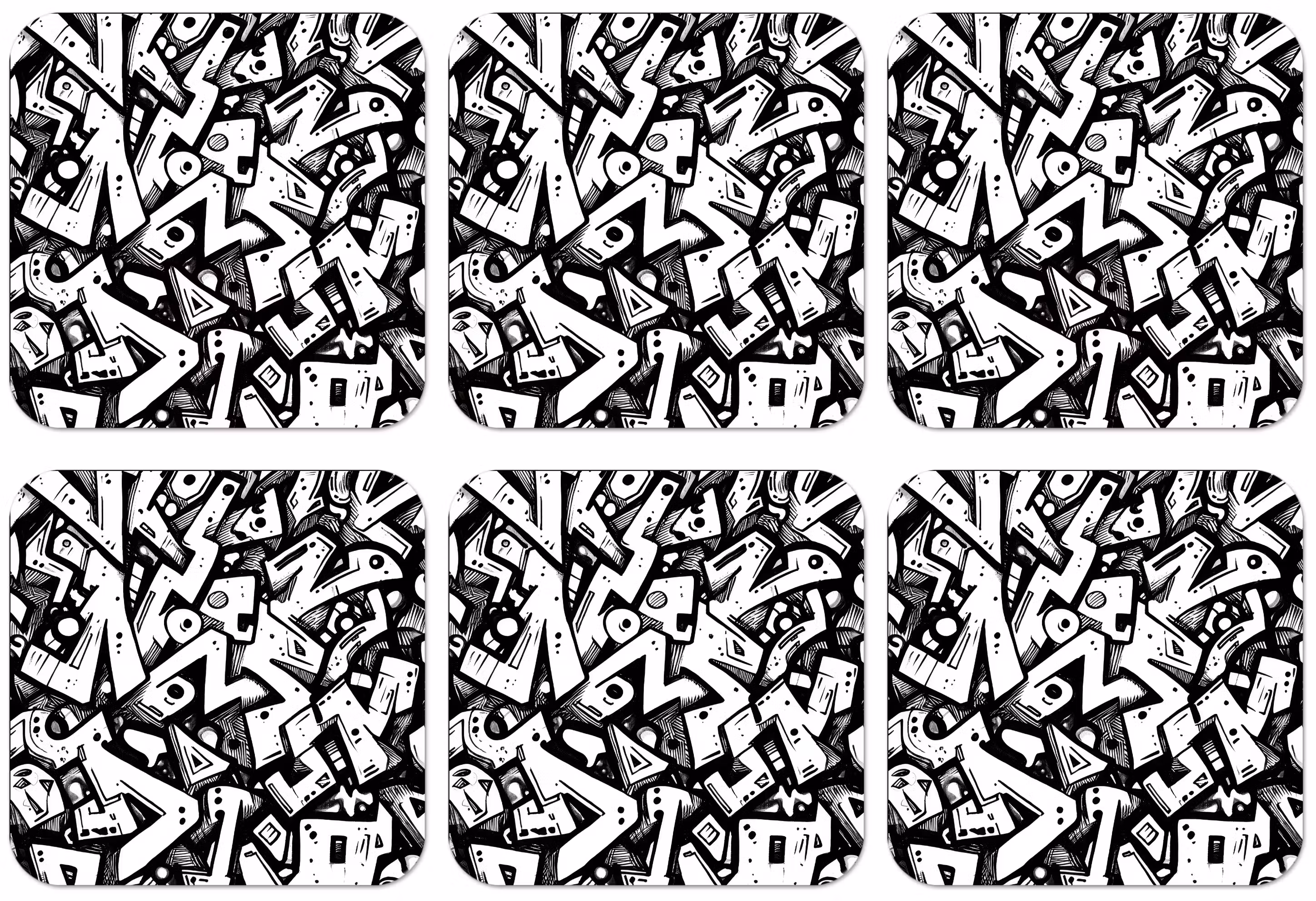 Untersetzer​ - Formen - Buchstaben - Graffiti - Schwarz