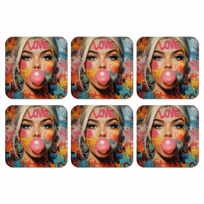 Untersetzer​ - Frau - Kaugummi - Graffiti - Liebe
