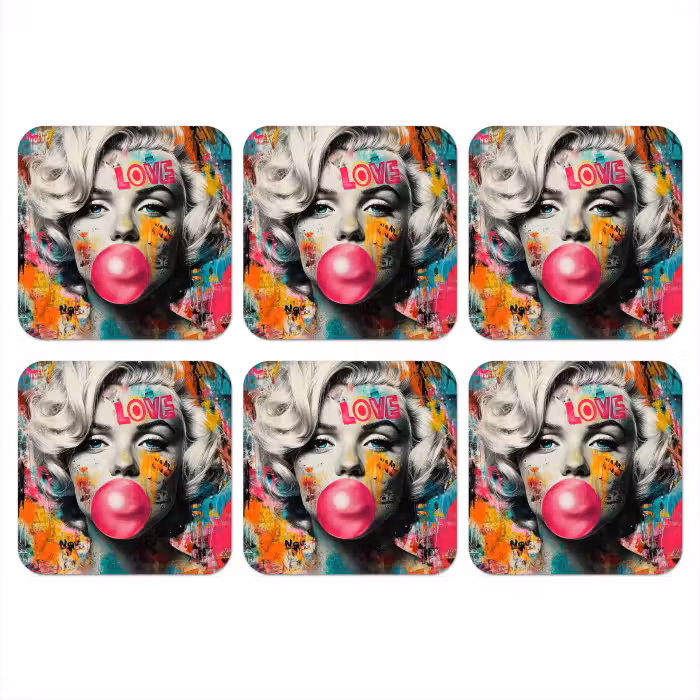 Untersetzer​ - Frau - Kaugummi - Graffiti - Neonfarben