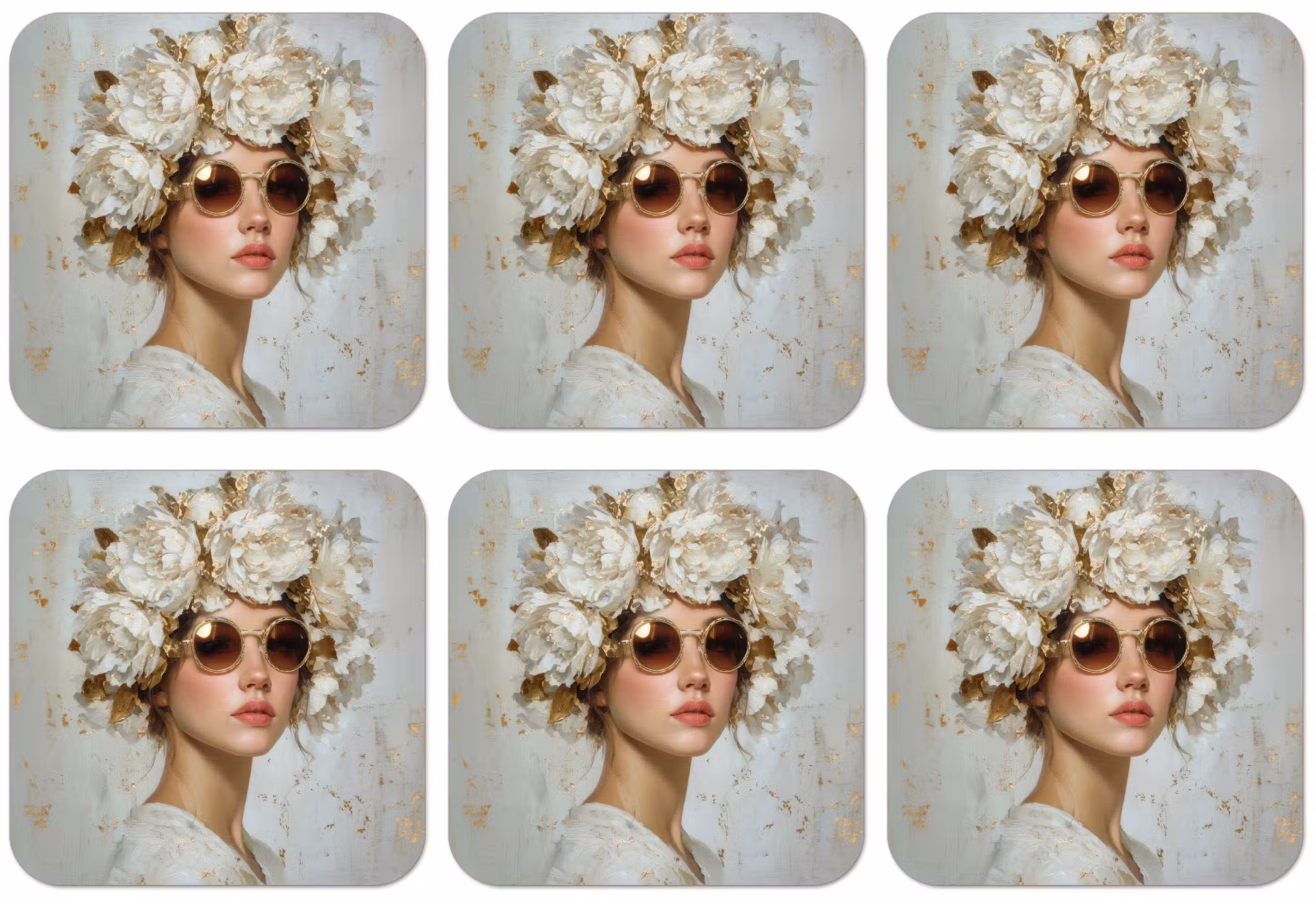 Untersetzer​ - Gemälde - Frau - Sonnenbrille - Blumenkranz