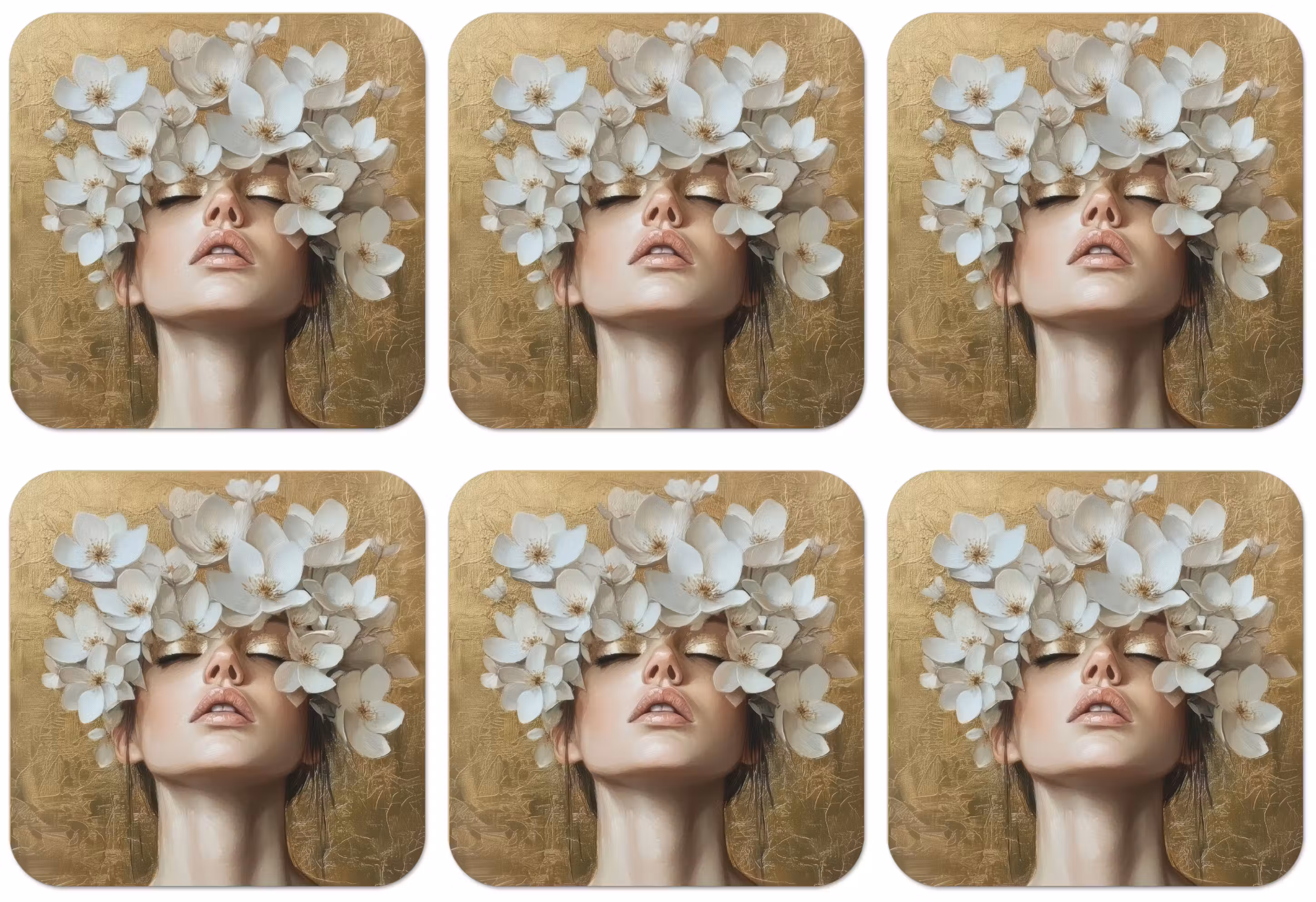 Untersetzer​ - Gesicht - Blumen - Gold - Abstrakt