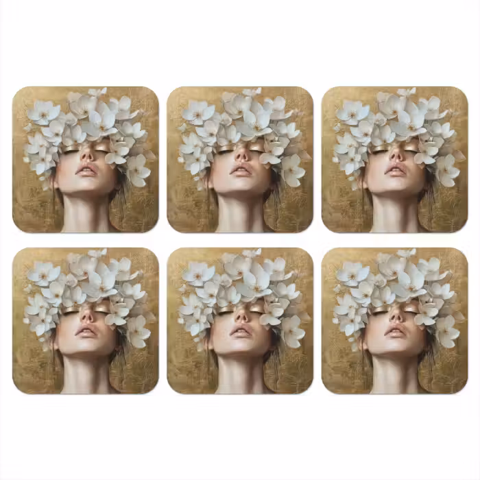 Untersetzer - Gesicht - Blumen - Gold - Abstrakt