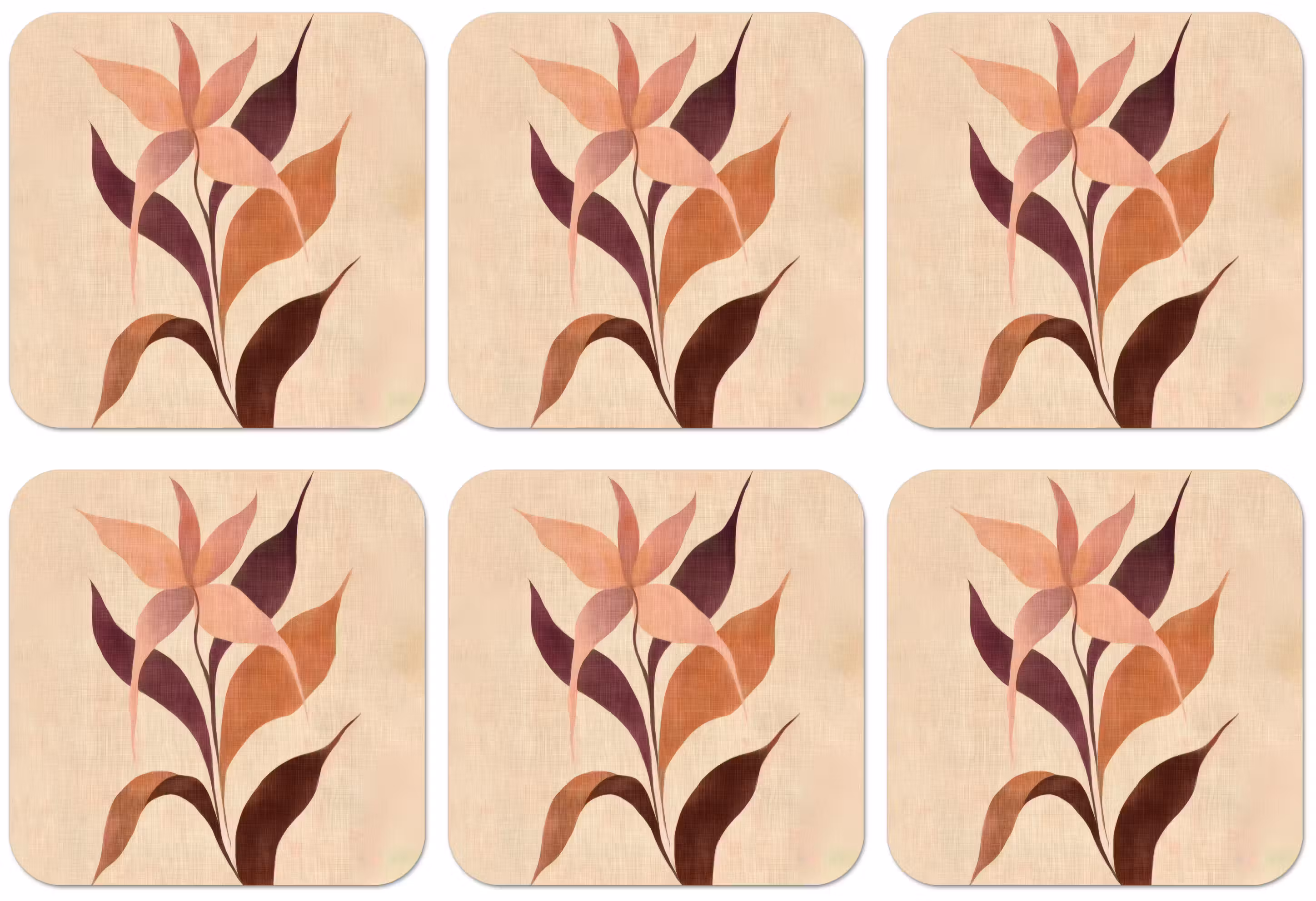 Untersetzer - Minimalistisch - Blume - Blätter - Beige