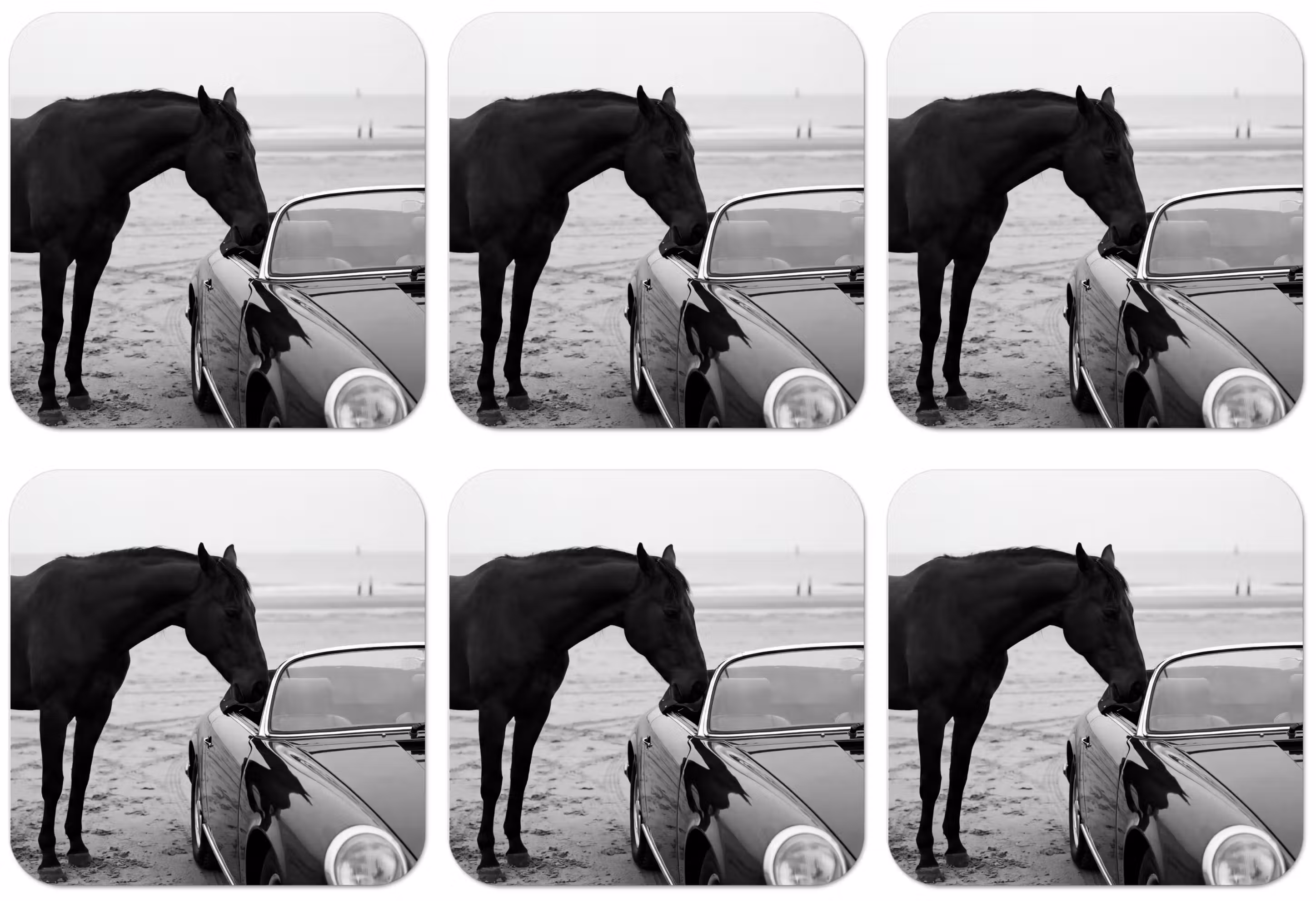 Untersetzer​ - Pferd - Auto - Schwarz - Weiß