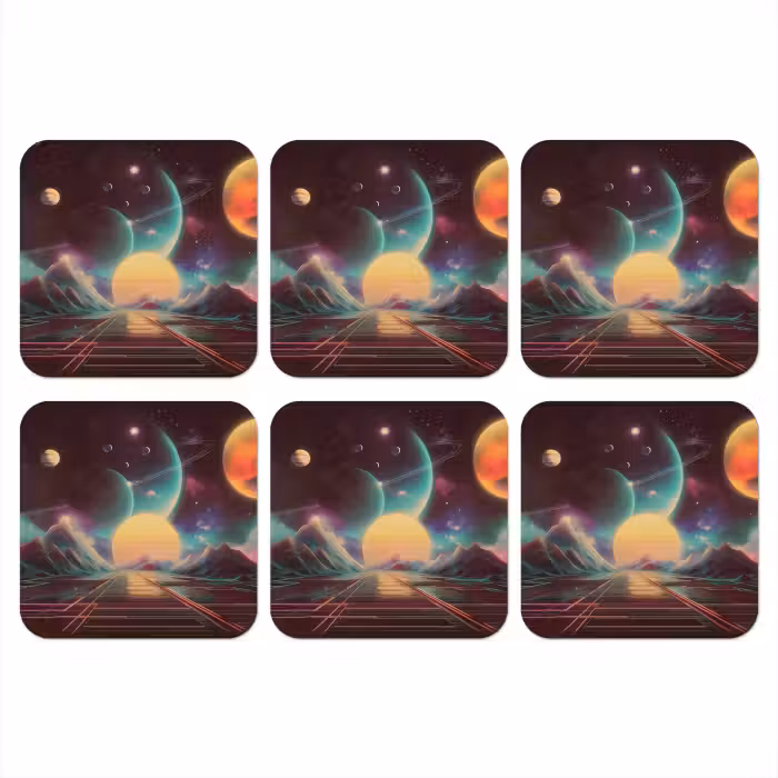 Untersetzer​ - Planeten - Neon - Berglandschaft - Sonne