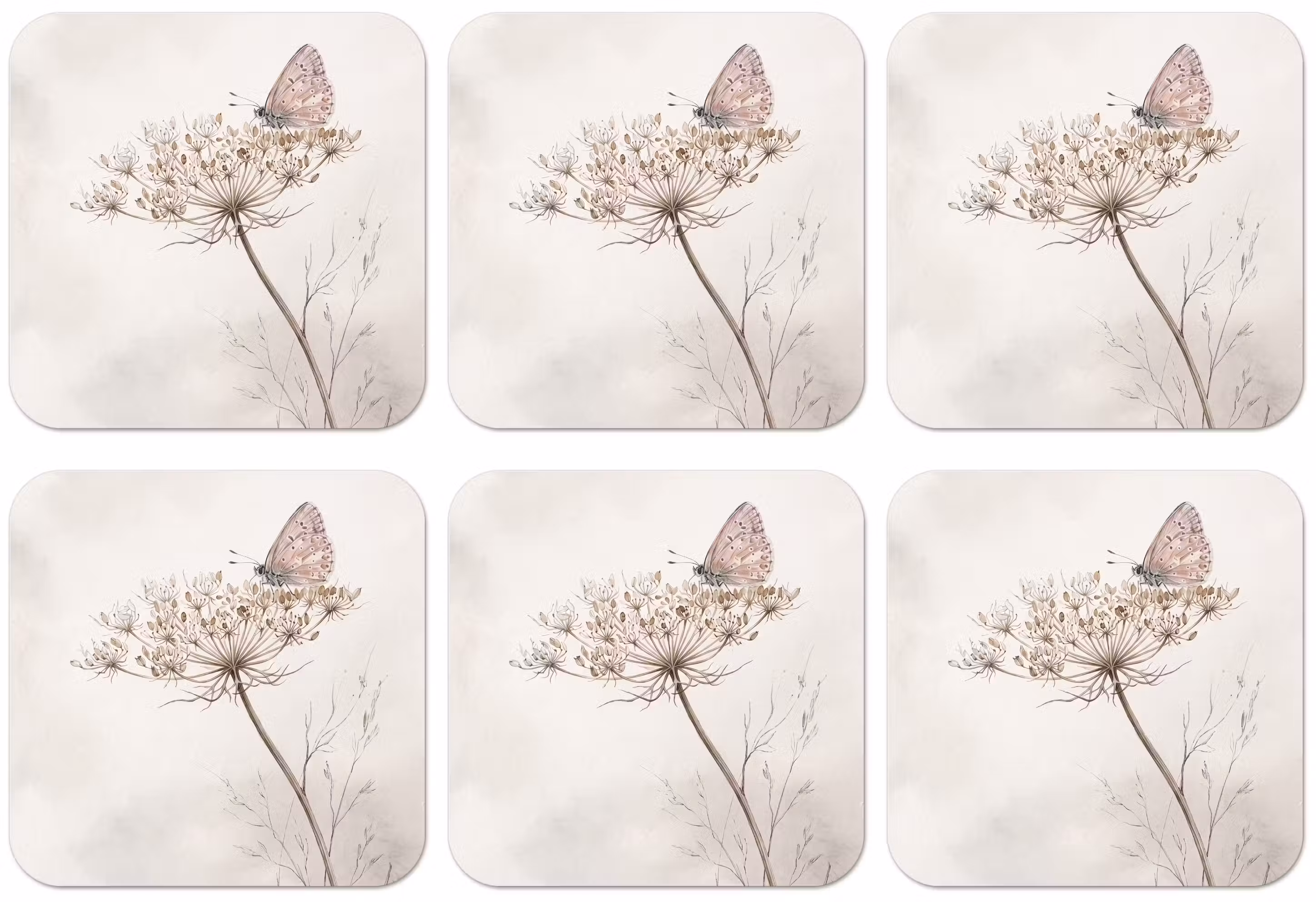 Untersetzer - Schmetterling - Blume - Natur - Beige