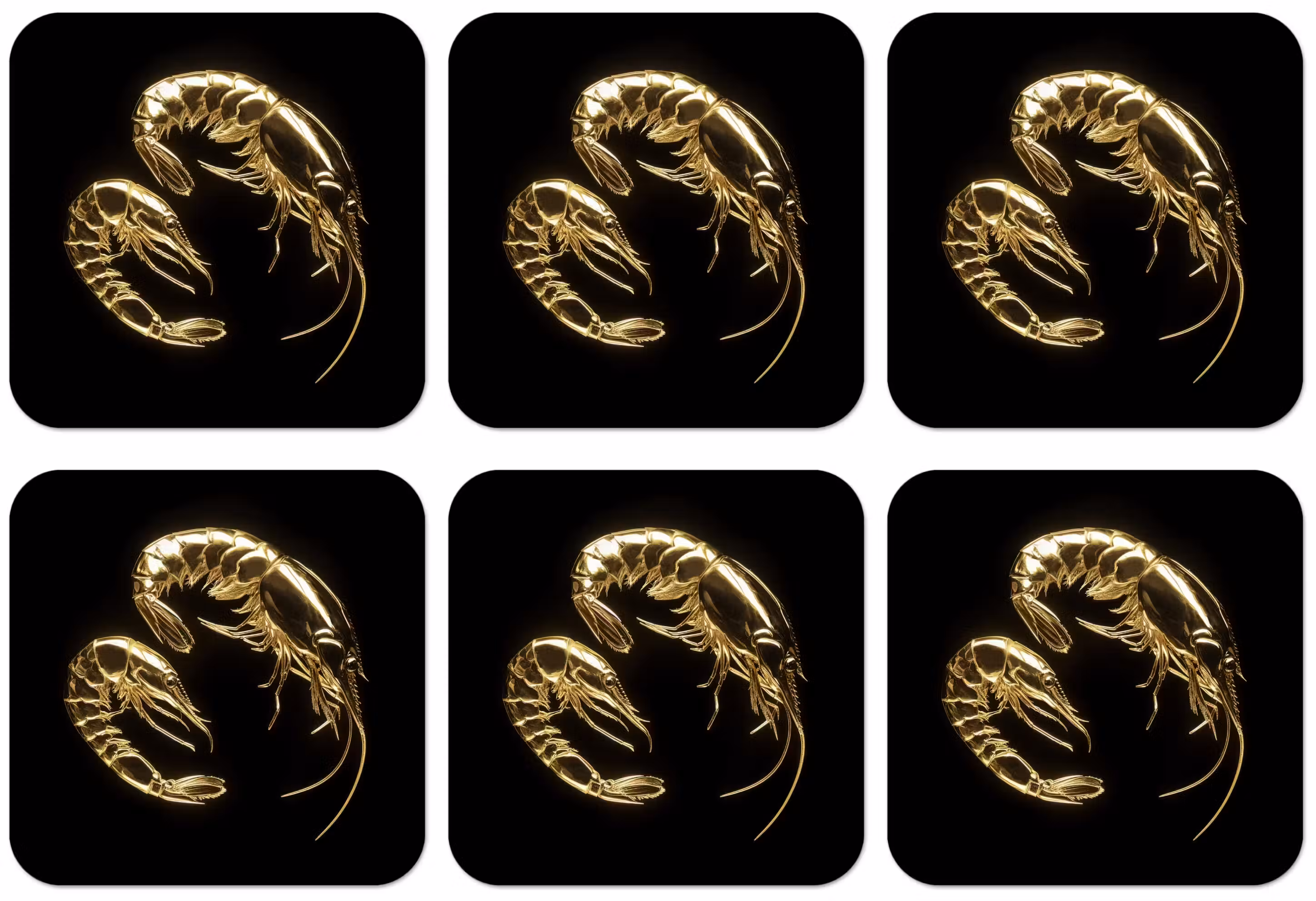 Untersetzer​ - Shrimps - Schwarz - Gold - Tiere