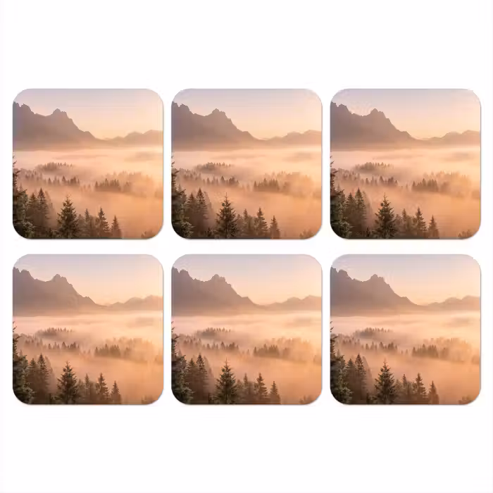 Untersetzer - Sonnenlicht - Nebel - Berge - Bäume