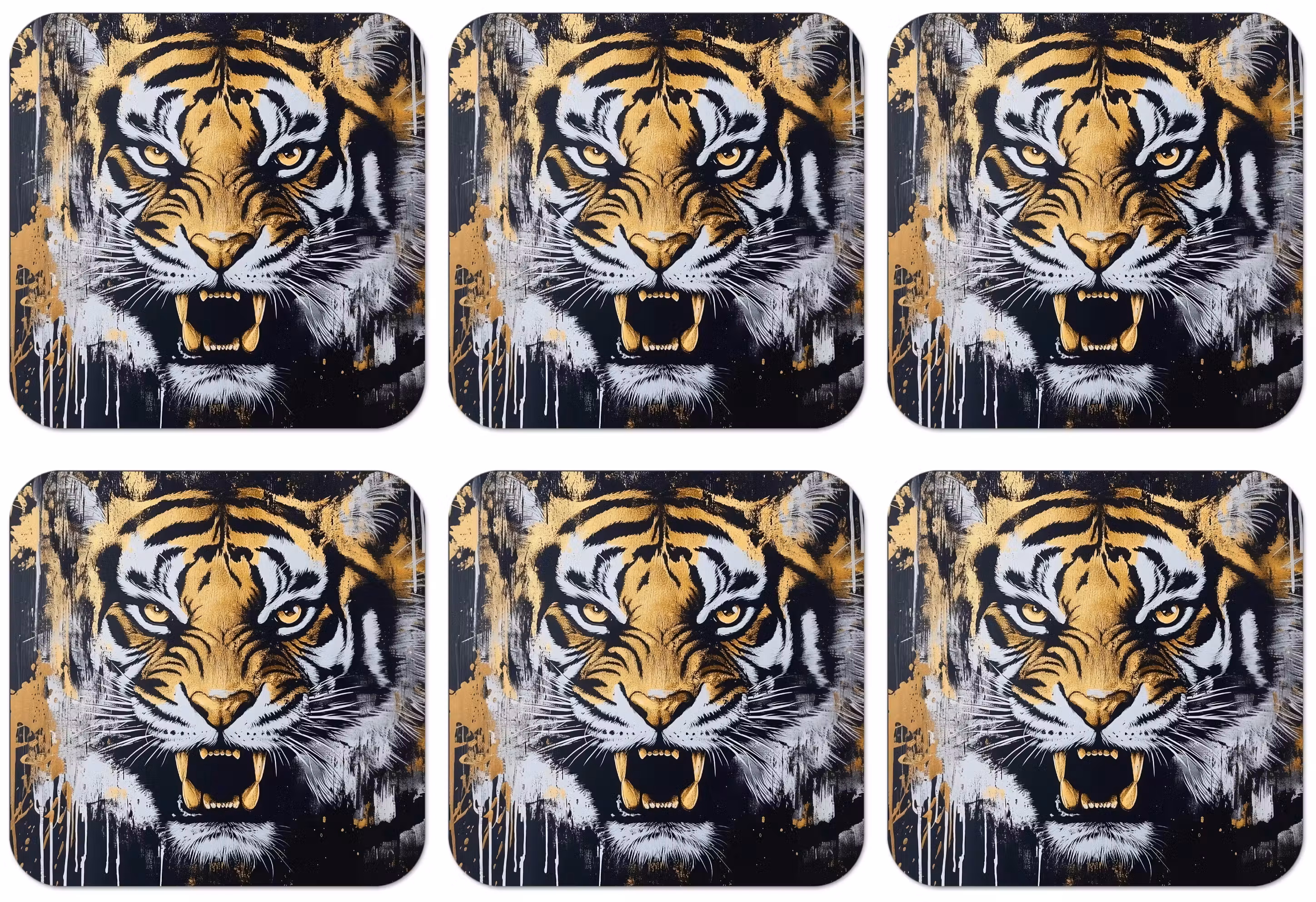 Untersetzer​ - Tiger - Farbspritzer - Gold