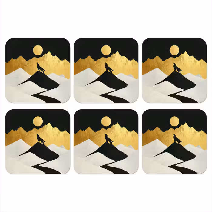 Untersetzer - Wolf - Berg - Mond - Schwarz