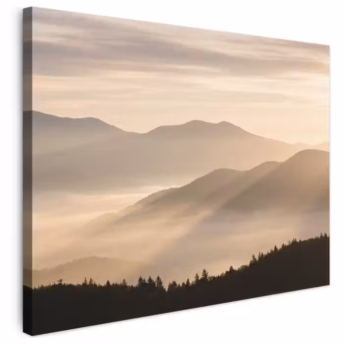 Leinwandbild - Berge - Nebel - Sonnenstrahlen