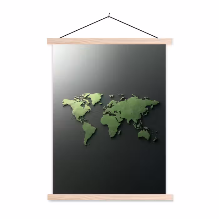 Stoffbild - Leder - Grün - Weltkarte