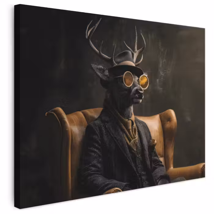Leinwandbild - Hirsche - Sonnenbrille - Schwarz - Anzug