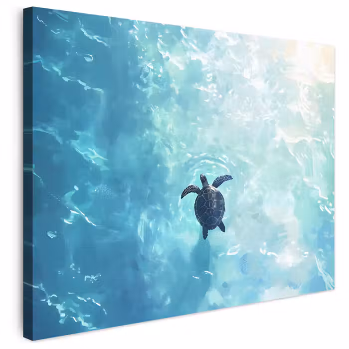 Leinwandbild - Schildkröte - Meer - Blau - Glitzern