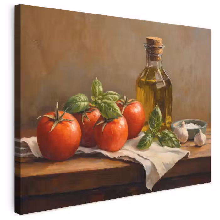 Leinwandbild - Tomaten - Olivenöl - Stilleben