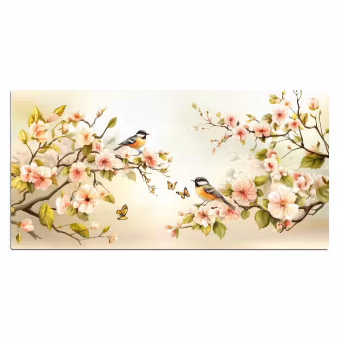 Schreibtischunterlage - Äste - Blumen - Vögel - Rosa