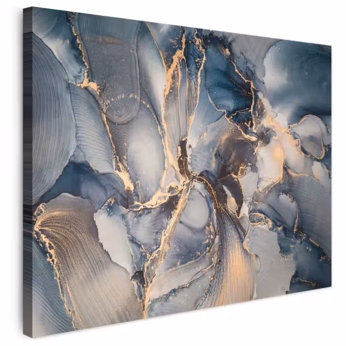 Leinwandbild - Marmor - Grau - Blau - Luxus - Gold