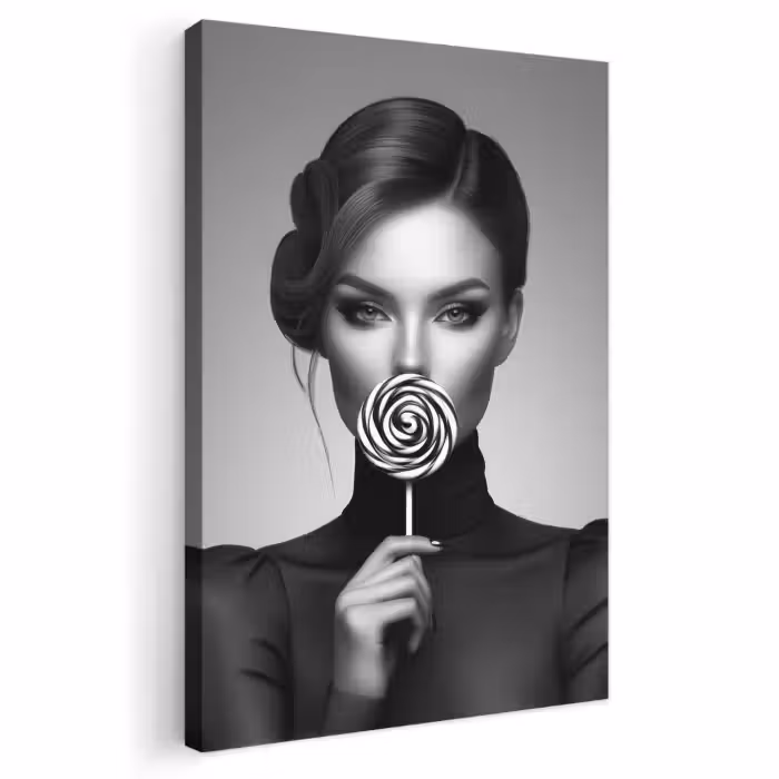 Leinwandbild - Frau - Lolly - Schwarz
