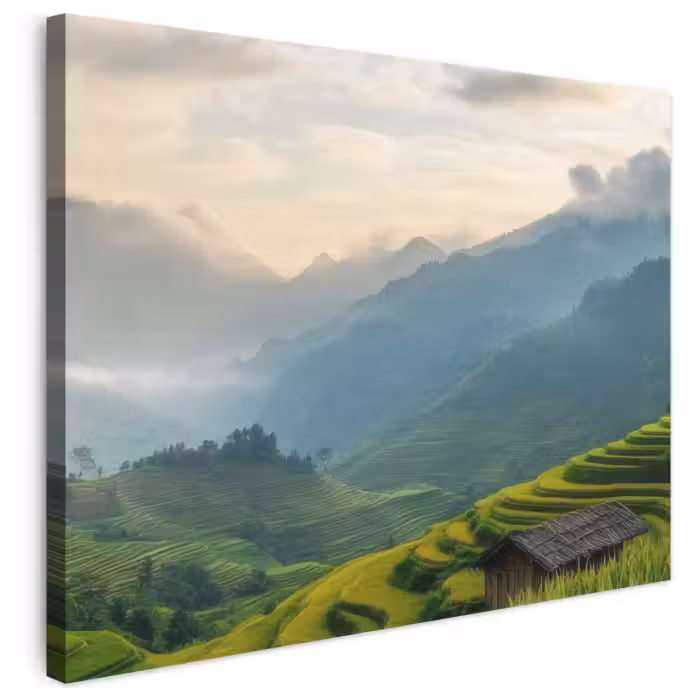 Leinwandbild - Reisfelder - Berge - Grün - Natur