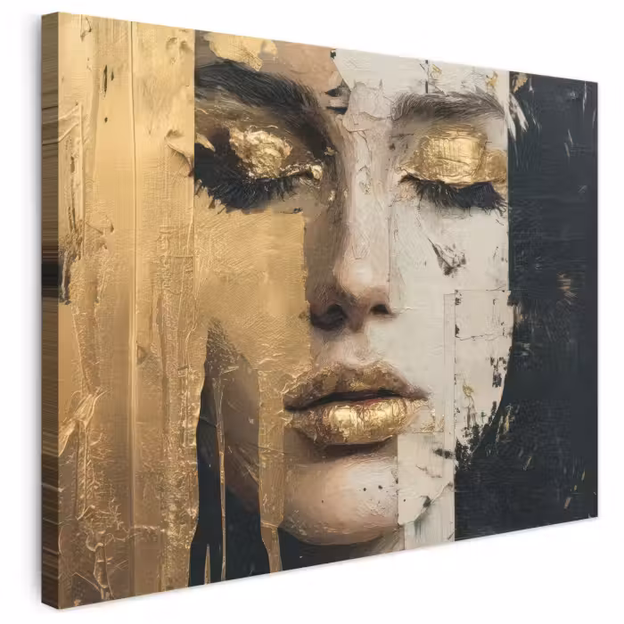 Leinwandbild - Abstrakt - Gold - Gesicht - Lippen