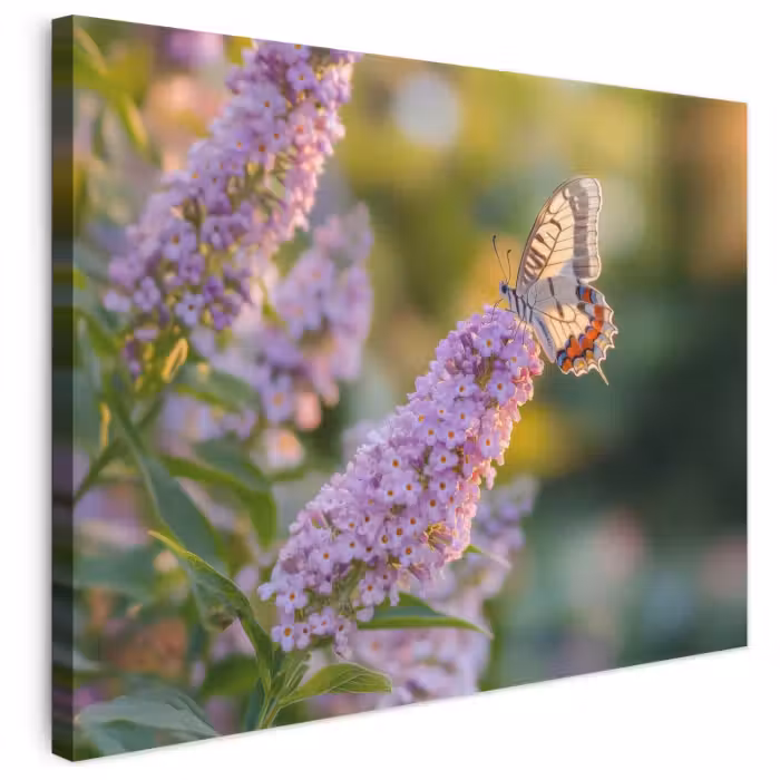 Leinwandbild - Verschnörkelt - Schmetterling - Lila - Blumen