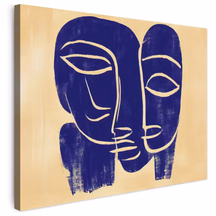 Leinwandbild - Ockergelb - Blau - Einfache Linien