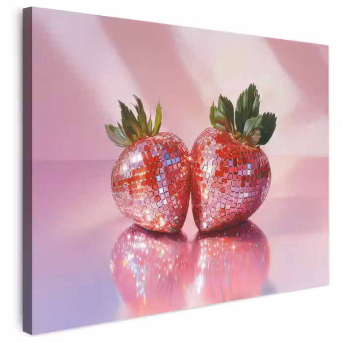 Leinwandbild - Disco - Obst - Glitzer - Erdbeere