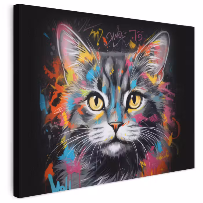 Leinwandbild - Katze - Graffiti - Tiere - Farben - Grau