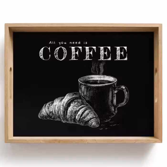 Tablett - Kaffee - Croissant - Text