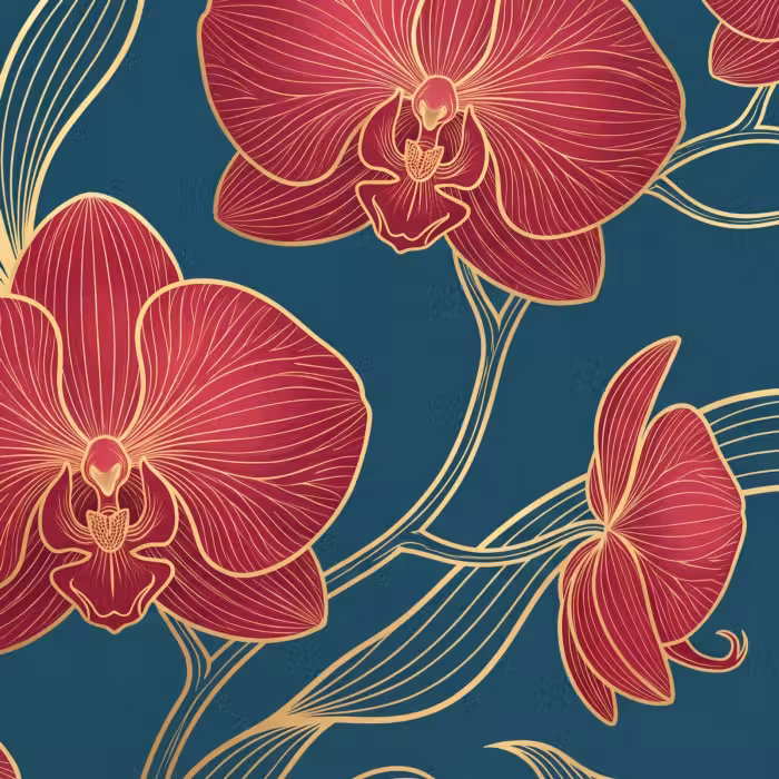 Tapete - Blumen – Rot – Gold