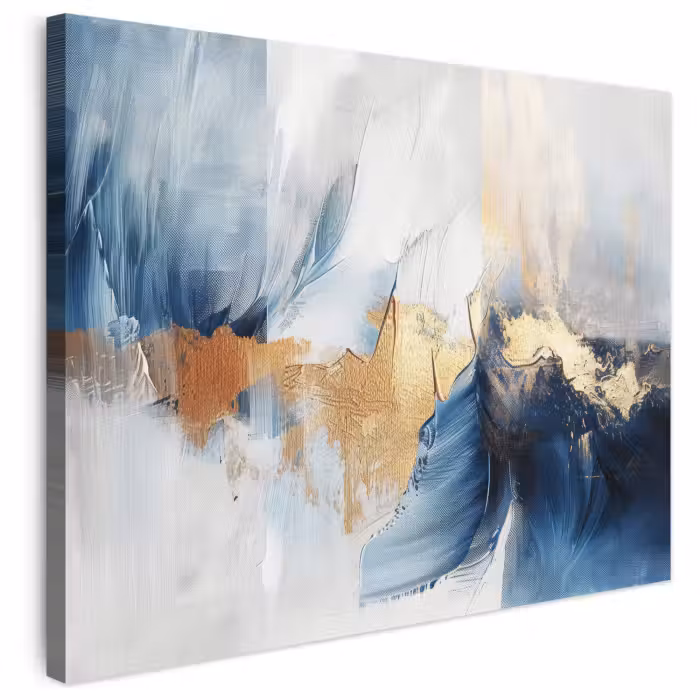 Leinwandbild - Gold - Blau - Aquarell - Kunst - Modern