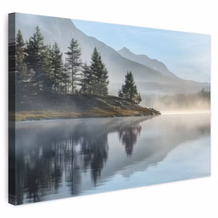 Leinwandbild - See - Nebel - Berge - Landschaft