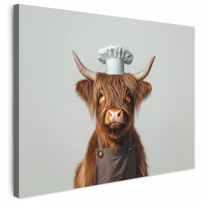 Leinwandbild - Schottischer Highlander - Braun - Hörner - Kochkleidung