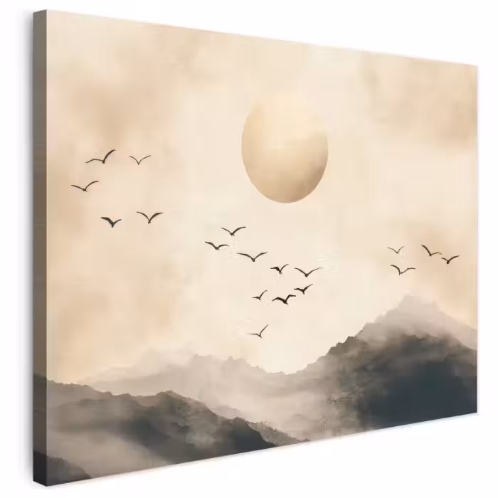 Leinwandbild - Landschaft - Japandi - Vogel