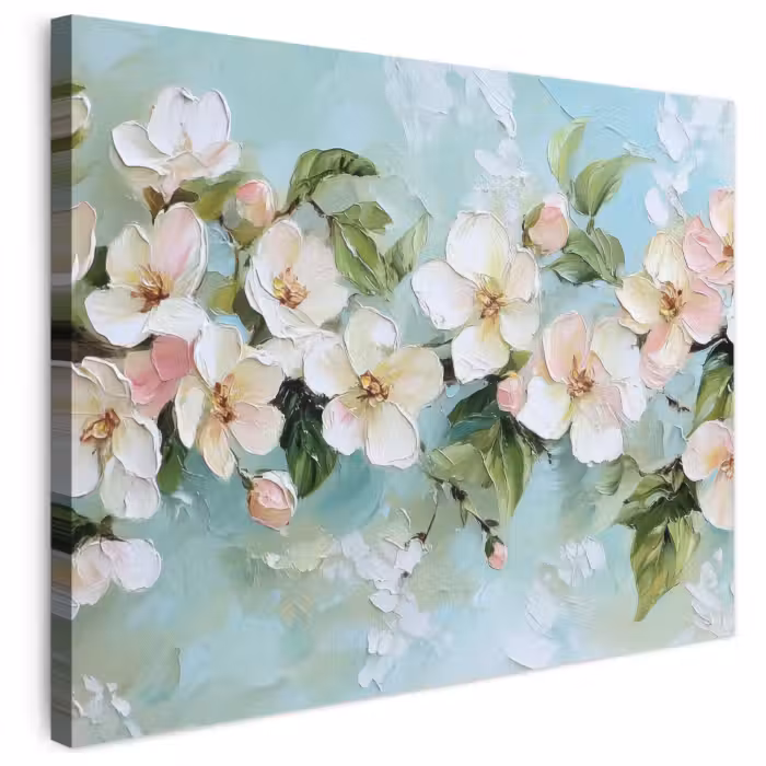 Leinwandbild - Blüte - Blätter - Hellblau