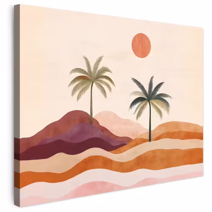 Leinwandbild - Palmen - Abstrakt - Sonne - Hügel