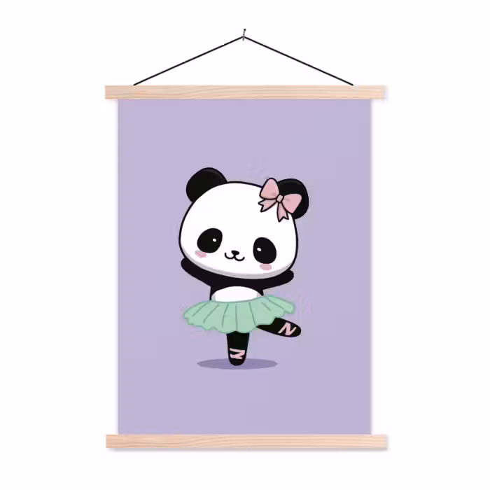 Stoffbild - Panda - Lila - Verschnörkelt - Kawaii