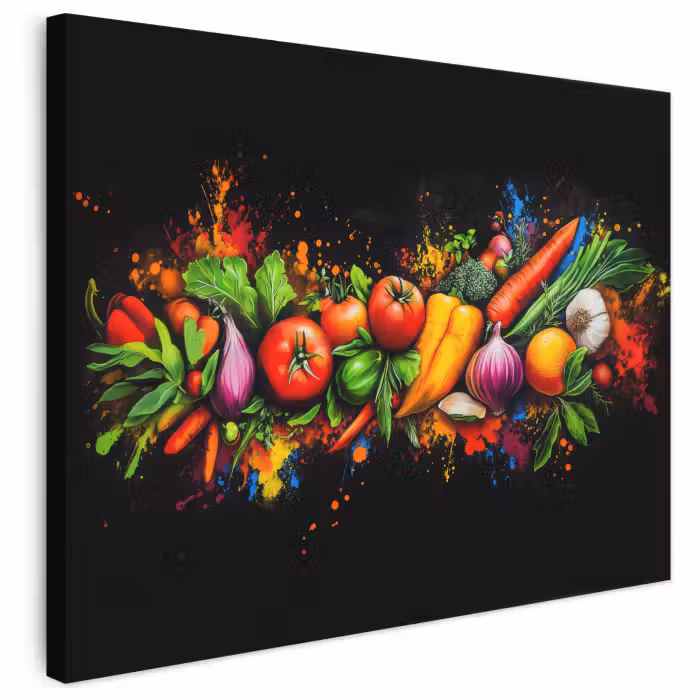 Leinwandbild - Gemüse - Lebensmittel - Kräuter - Graffiti - Kochen