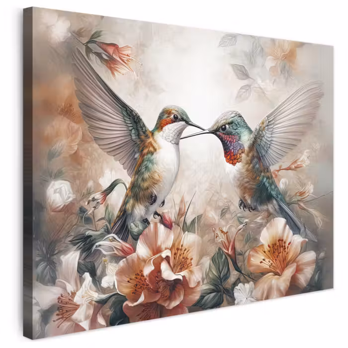 Leinwandbild - Kolibri - Vögel - Blumen - Natur