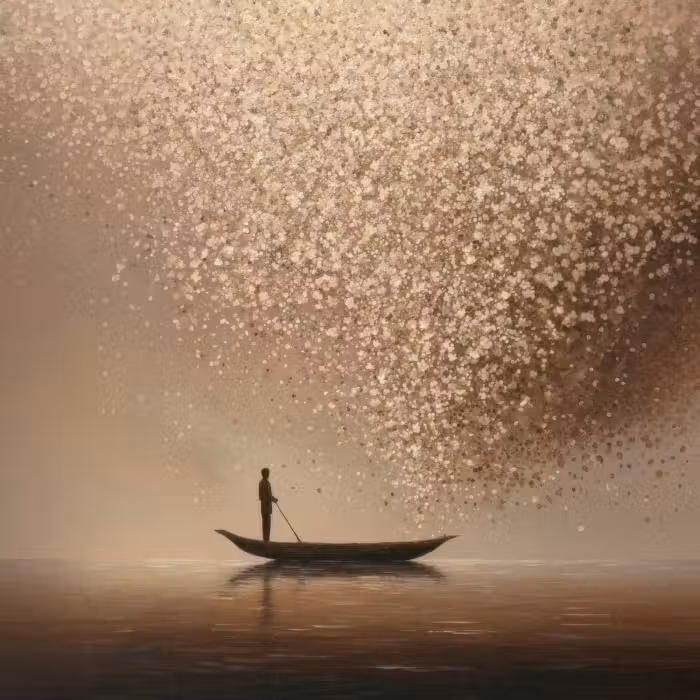 Tapete - Boot - Blätter - Gold - Wasser