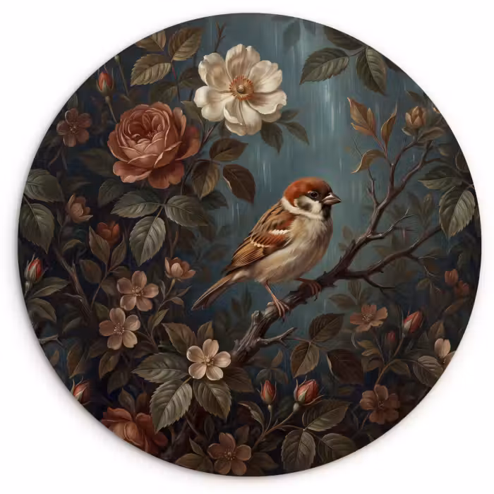 Glasbild Rund - Vogel – Ast – Klassisch