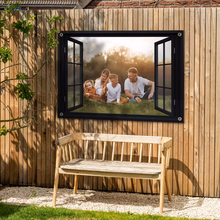 Gartenposter Fensterblick mit eigenem Foto — 2