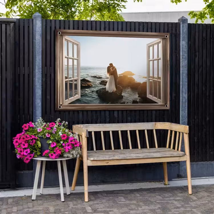 Gartenposter Fensterblick mit eigenem Foto — 3
