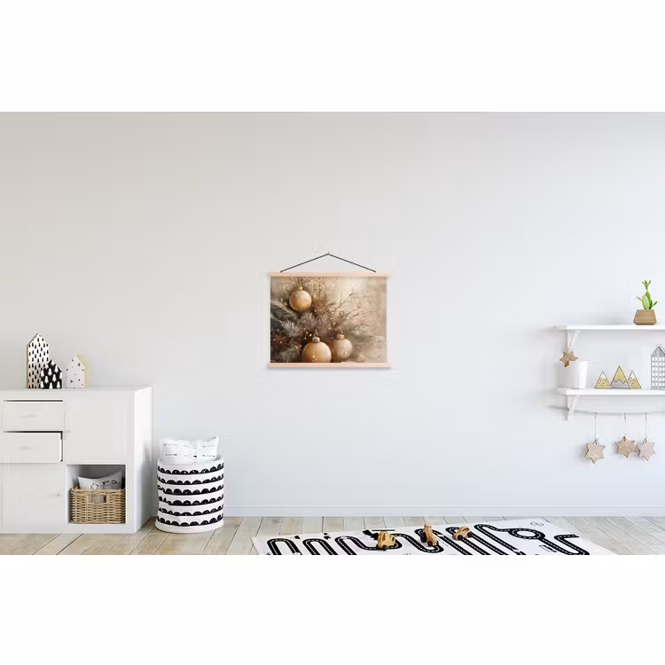 Stoffbild - Weihnachten - Kugeln - Beige - Gold — 2