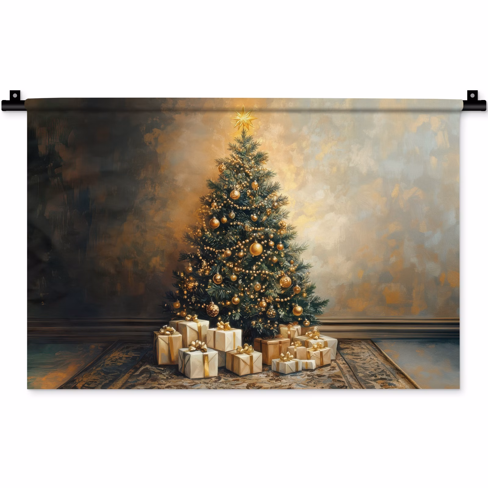 Wandteppich - Weihnachtsbaum - Geschenke - Gold — 1