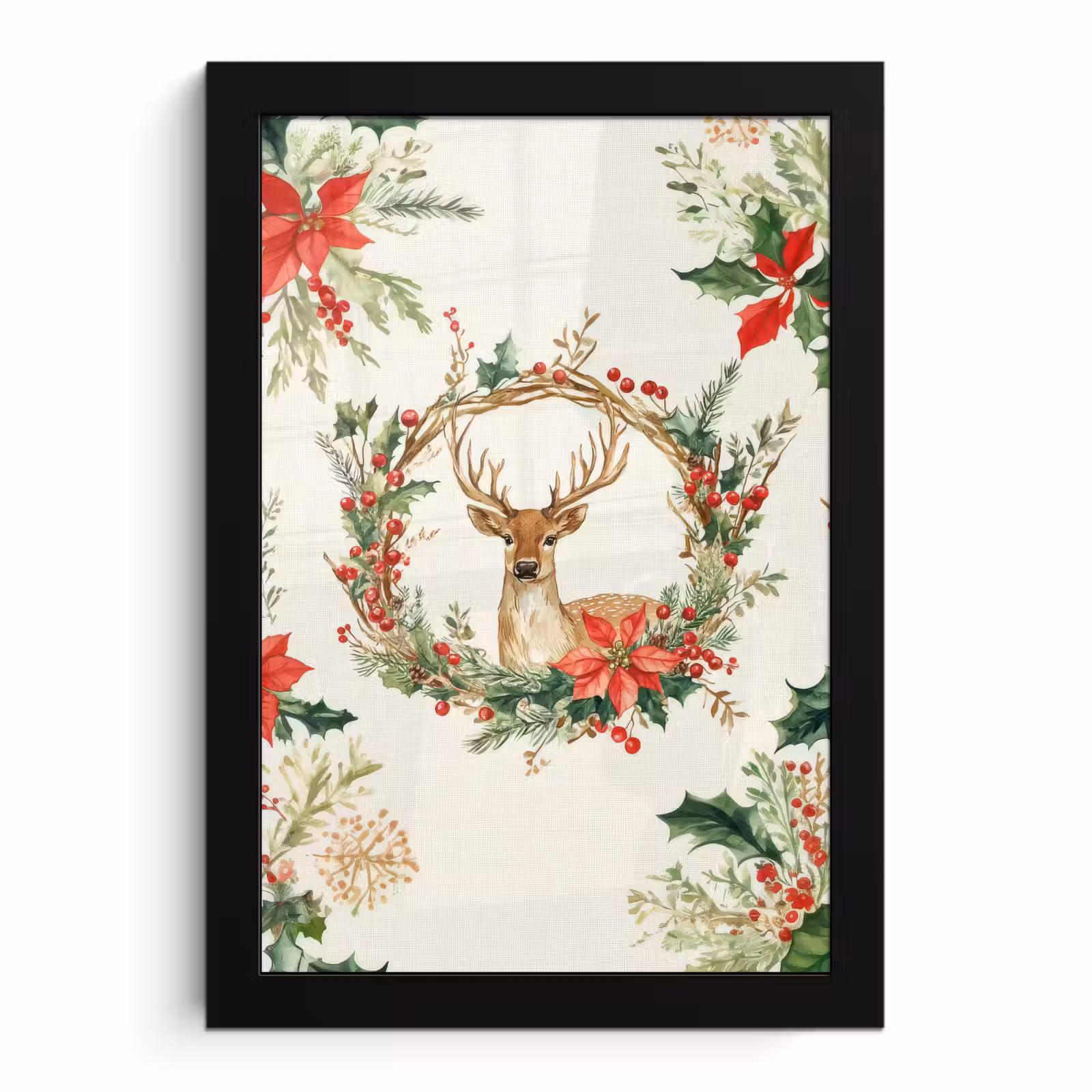 Bilder mit Rahmen - Weihnachtskranz - Hirsch - Stechpalme - Rot — 1